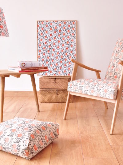 Collection Brise de Inkree, tissus imprimés à la main pour confectionner les abat-jour et les mobiliers.