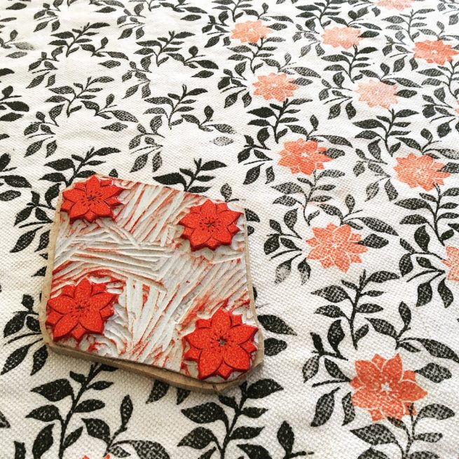 Impression artisanale au bloc par Inkree-motif fleuri