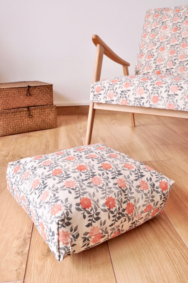 Housse de coussin de sol imprimé fleuri Inkree Coussin de sol assorti fauteuil vintage imprimé à la main Inkree