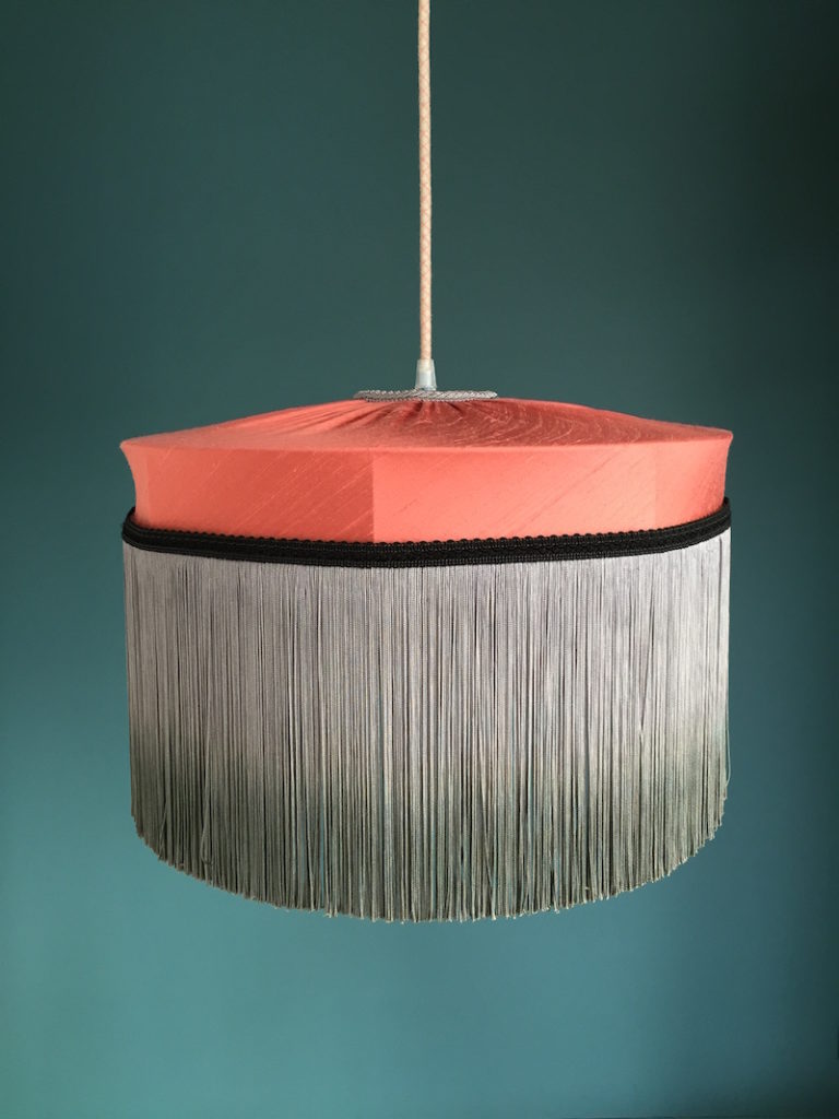 Abat-jour art déco velour et éventail bleu