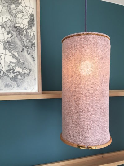 Abat jour Lantern en tissu ancien tissé à la main de vieille Shanghai couleur rose poudré, orné de cercle de brodeire chiné, Inkrée